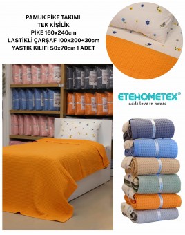 ETEHOMETEX HAVUZLU PİKE TAKIMI %100 PAMUK TEK KİŞİLİK TURUNCU 8696474232088
